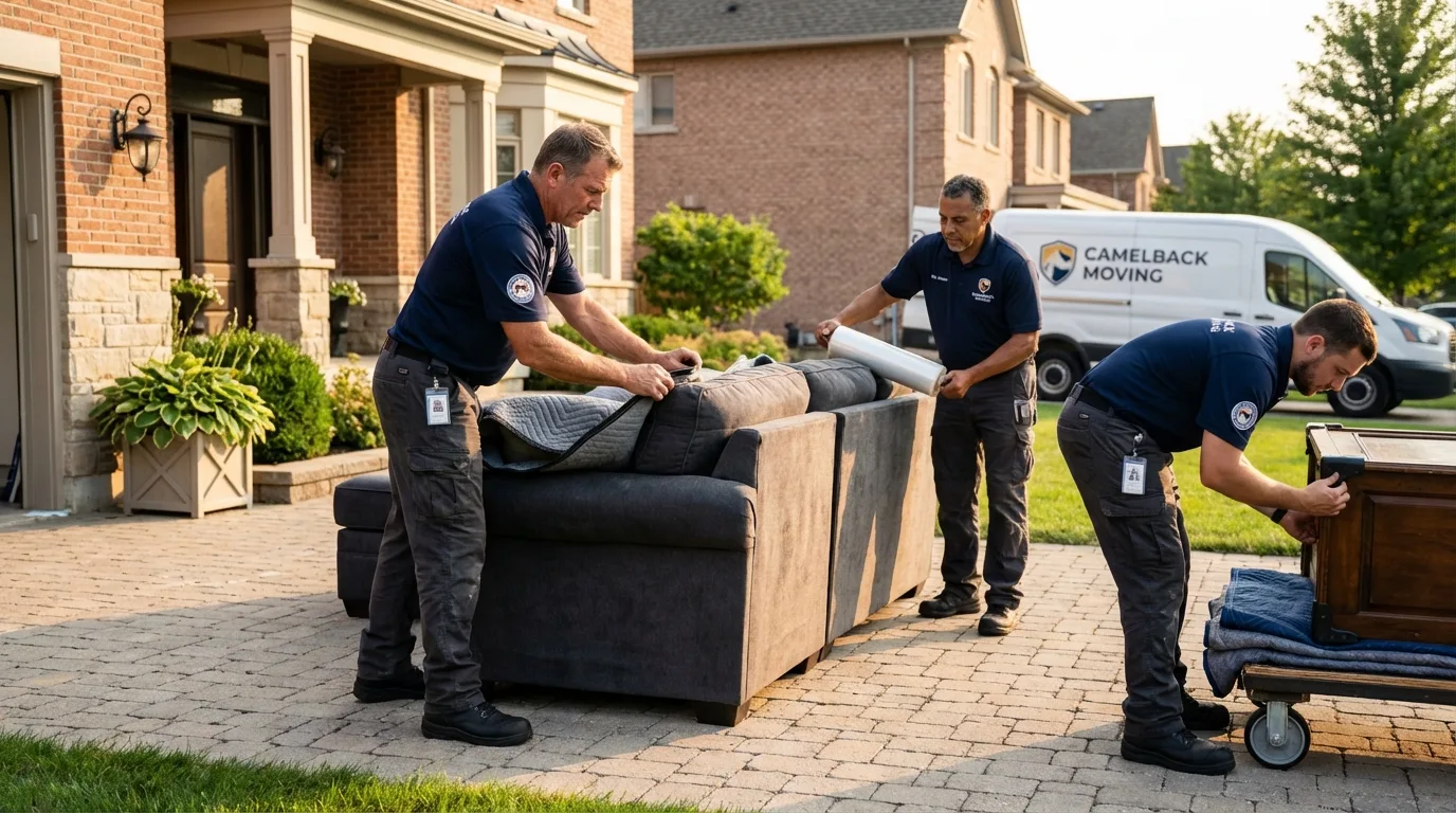 Large estate moving crew wrapping furniture in Morrisonville, IL